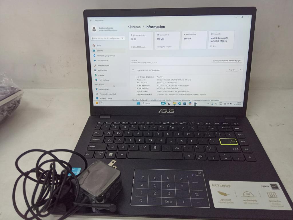 Notebook Marca Asus Modelo E410ka Procesador Intel R Celeron Memoria Ram 4 Gb Disco Duro 60 Gb Generacion 4 Acc No Tiene