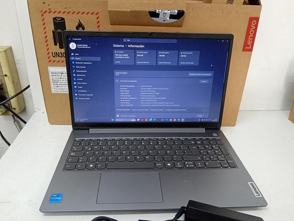 Notebook Marca Llenovo Modelo Pf9xb5912139 Procesador I3 Memoria Ram 8 Gb Disco Duro 256 Gb Generacion 13 Acc En Caja