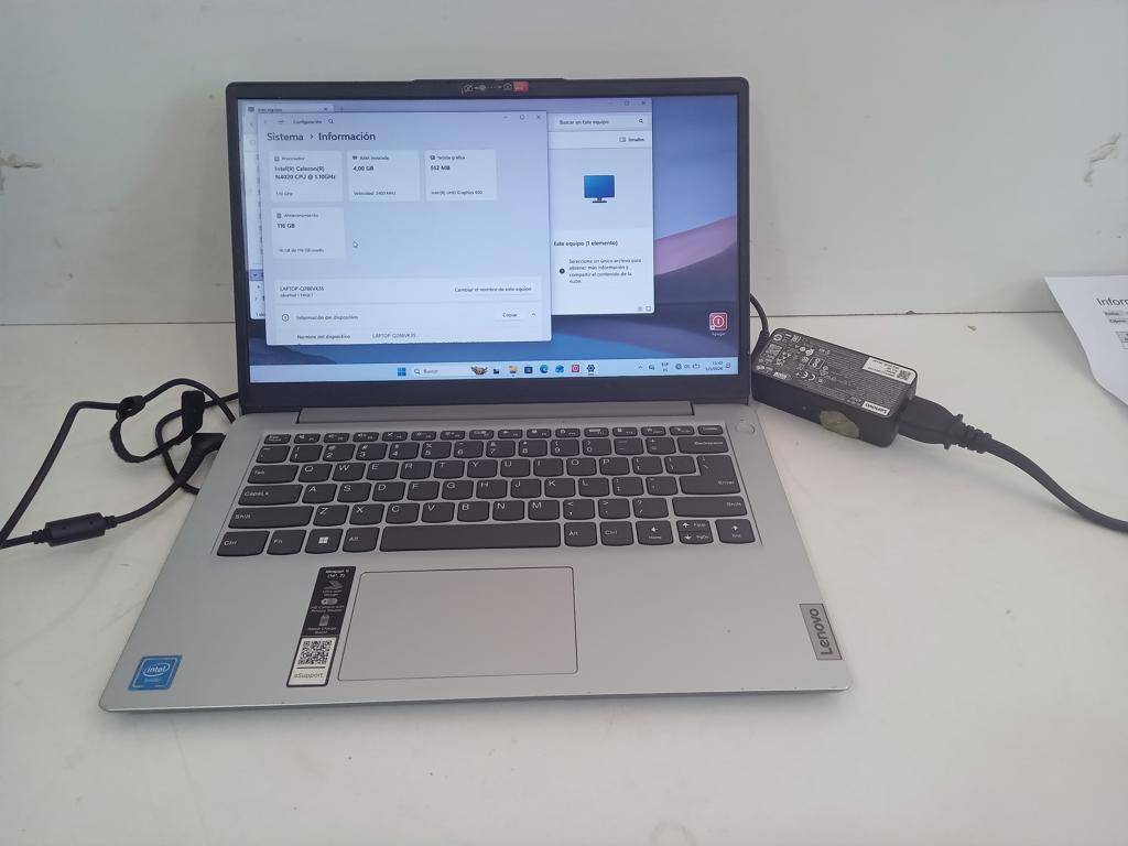 Notebook Marca Llenovo Modelo Ideapad Procesador Celeron Memoria Ram 4 Gb Disco Duro 114 Gb Generacion 4 Acc Cargador