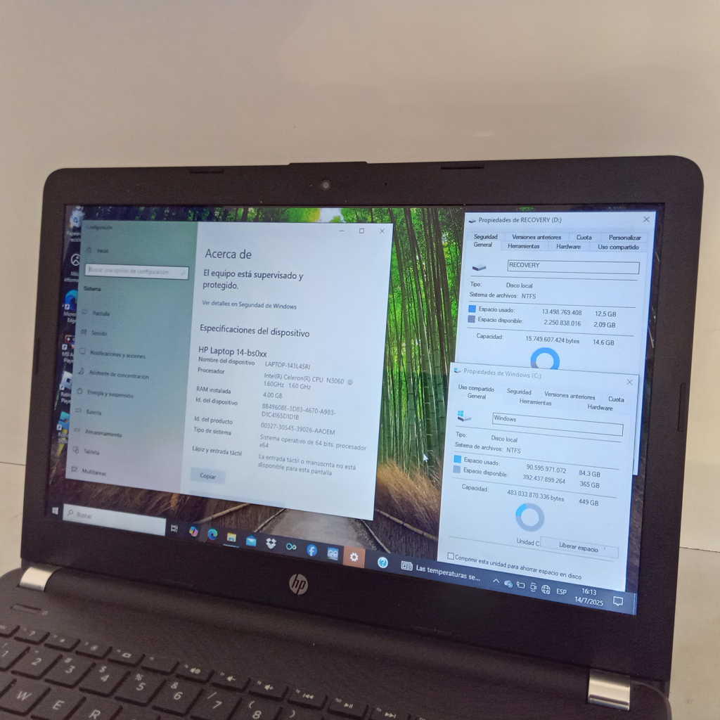 Notebook Marca Hp Modelo Laptop 14 Procesador Celeron Memoria Ram 4 Gb Disco Duro 500 Gb Generacion 3 Acc Con Ent. HdmiUsb