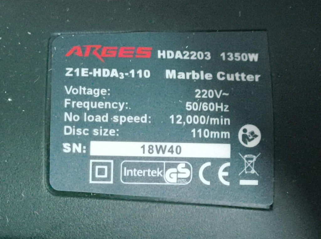 Foto 3 de Cortadora De Piso Marca Arges Modelo Hda2203 Tamaño En Cm No Tiene Nuevo Sin Uso Con Caja Acc Manual Llave Manguera