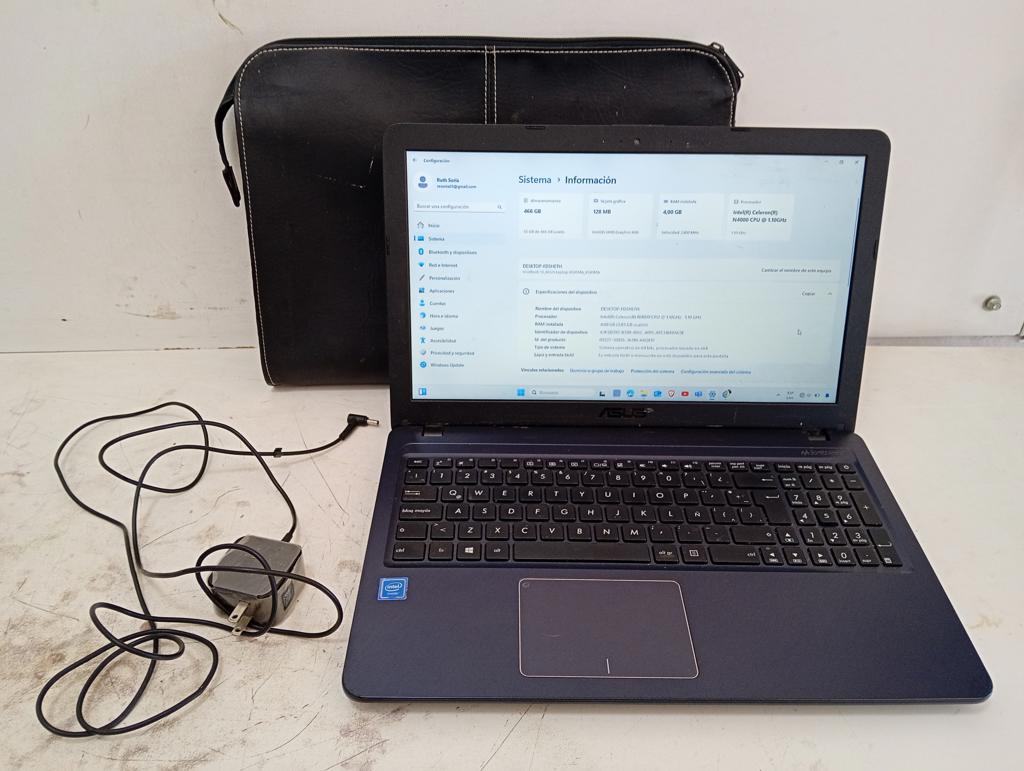 Notebook Marca Asus Modelo Qcnfa435 Procesador Celeron Memoria Ram 4 Gb Disco Duro 500 Gb Generacion 4.000 Acc Pantalla De 15.6" Con Teclado NumericoEstuche De Cuero
