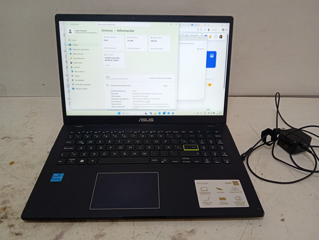 Notebook Marca Asus Modelo E510ka-Ej562w Procesador Celeron Memoria Ram 4 Gb Disco Duro 171 Gb Generacion 4.500 Acc Pantalla De 15.6" Con Teclado Numerico
