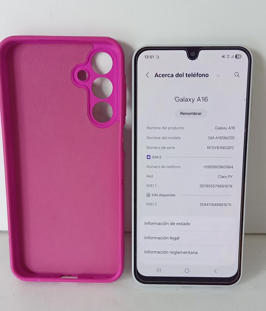 Celular Marca Samsung Modelo Sm-A165m/Ds Galaxy A16 Memoria Ram 4 Gb Almacenamiento Interno 128 Gb Acc C/ Case
