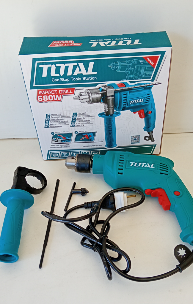 Taladro Marca Total Modelo Tg1061256 Nuevo Sin Uso Acc MartilleteRetrocesoRegulador De RpmLlaveManija