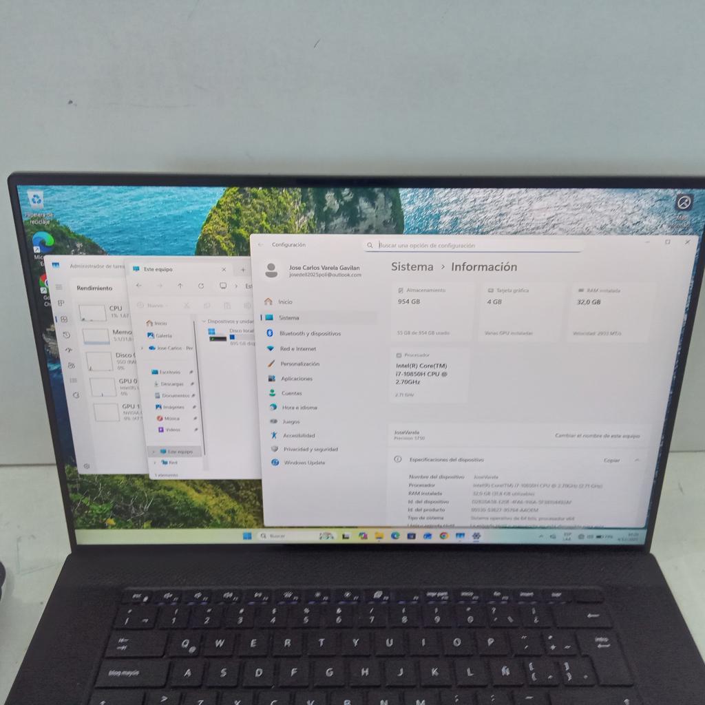 Foto 4 de Notebook Marca Dell Modelo P92f Procesador Intel Core I7-10850h 2.70ghx Memoria Ram 32 Gb Disco Duro 1.000 Gb Generacion 10 Acc Cargador 17 Pulgadas