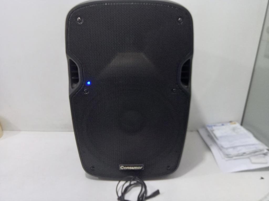 Caja De Sonido Amplificada Marca Consumer Modelo Cmr12 Sin Control Usado-En-Buen-Estado Acc UsbRadioBluetoothAuxCable PowerTripode
