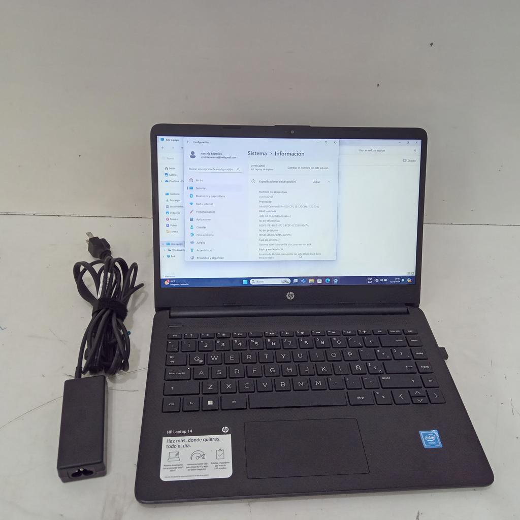 Notebook Marca Hp Modelo 14-Dq0526la Procesador Celeron N4120 Memoria Ram 4 Gb Disco Duro 120 Gb Generacion No Tiene Acc Cargador