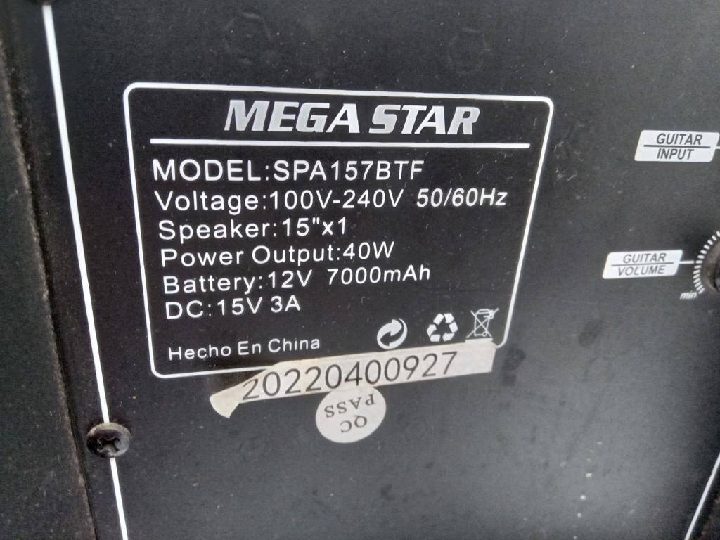 Foto 3 de Parlante Portatil Marca Mega Star Modelo Spa157btf Usado En Buen Estado Con Cable Power Acc MicrofonoControl