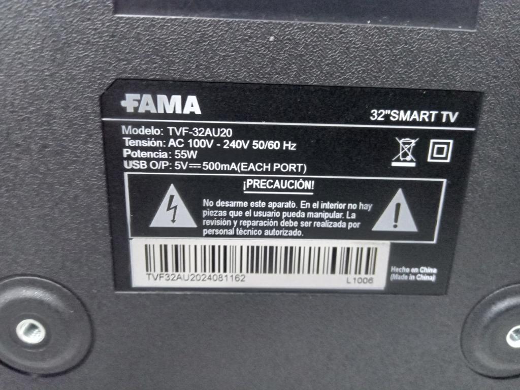 Televisor Led Smart De 32 '' Marca Fama Modelo Tvf-32au20 Con Control Usado En Buen Estado Acc Patitas Soporte
