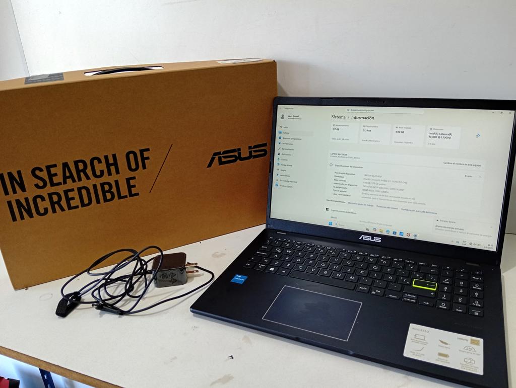 Notebook Marca Asus Modelo E510k Procesador Celeron Memoria Ram 4 Gb Disco Duro 115 Gb Generacion 4 Acc Teclado Numerico