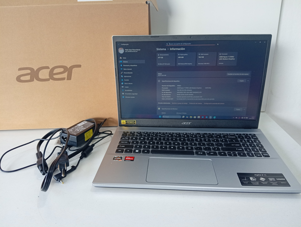 Notebook Marca Acer Modelo N22c6 Procesador Amd Ryzen 7 Memoria Ram 16 Gb Disco Duro 500 Gb Generacion 5.700 Acc En Caja Con Teclado Numerico