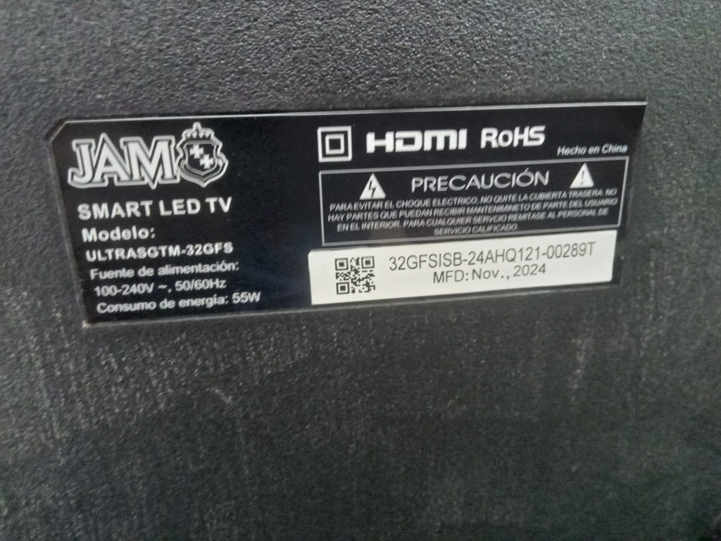 Foto 3 de Televisor Led Smart De 32 '' Marca Jam Modelo Ultrasgtm-32gfs Con Control Usado En Buen Estado Acc Par De Patitas Control
