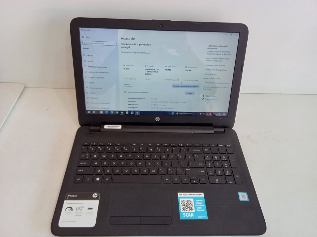Notebook Marca Hp Modelo 15-Ay009 Procesador I3 Memoria Ram 16 Gb Disco Duro 930 Gb Generacion 6 Acc Teclado Numerico