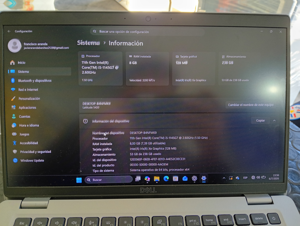 Notebook Marca Dell Modelo No Tiene Procesador I5 Memoria Ram 8 Gb Disco Duro 264 Gb Generacion 11 Acc 14p Pantalla Memoria Ssd