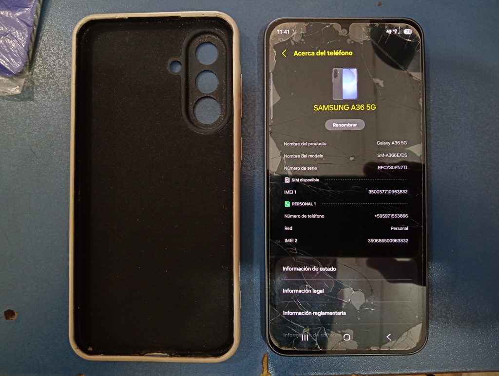 Celular Marca Samsung Modelo A36-5g Memoria Ram 8 Gb Almacenamiento Interno 256 Gb Imei 350.686.500.963.832 Acc Protector DegastadoCristal Fisurado
