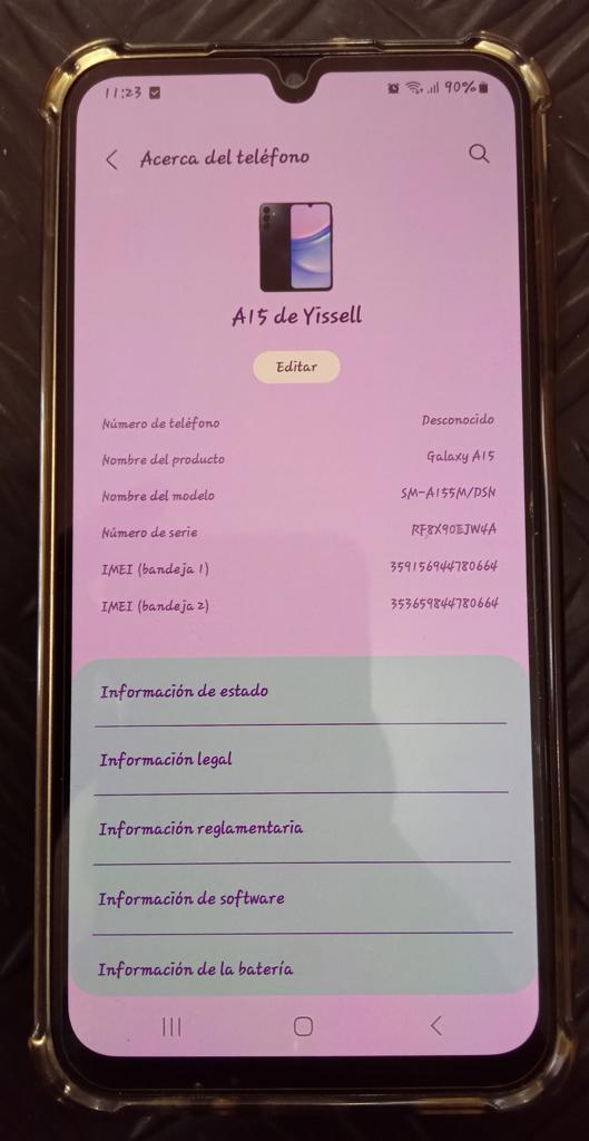 Celular Marca Samsung Modelo A15 Memoria Ram 4 Gb Almacenamiento Interno 128 Gb Acc Lamina De Cristal Protector De Silicona