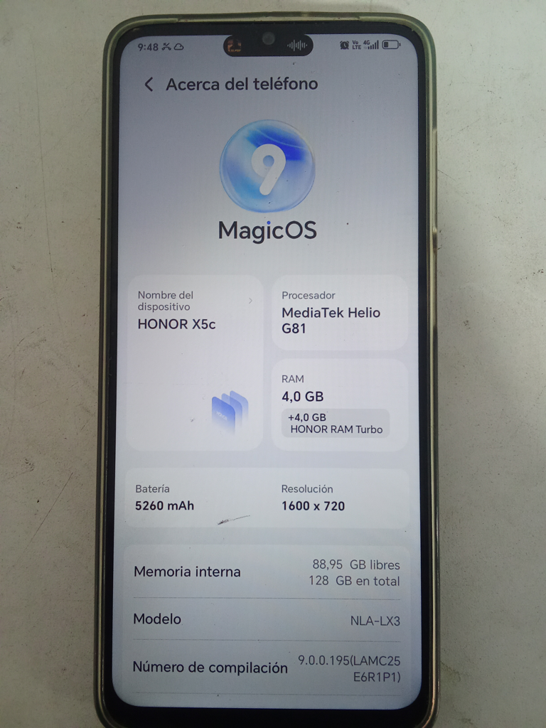Celular Marca Honor Modelo X5c Memoria Ram 4 Gb Almacenamiento Interno 128 Gb Acc Protector De Silicona