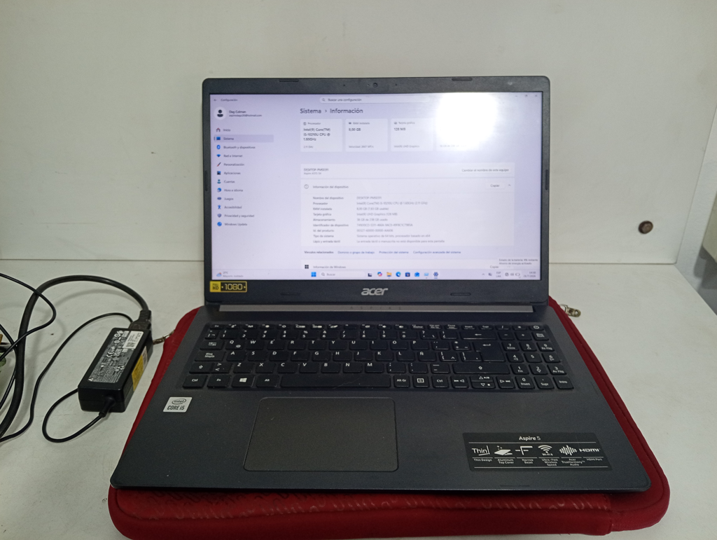 Notebook Marca Acer Modelo Aspire A515-54 Procesador Intel Core I5 Memoria Ram 8 Gb Disco Duro 250 Gb Generacion 10 Acc CargadorUsbHdmiTeclado Numerico