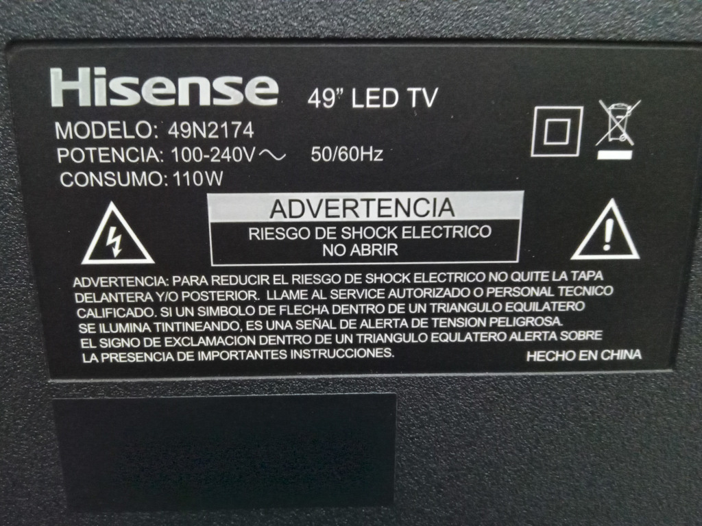 Foto 3 de Televisor Led Smart De 49 '' Marca Hisense Modelo 49n2174 Con Control Usado En Buen Estado Acc Patitas