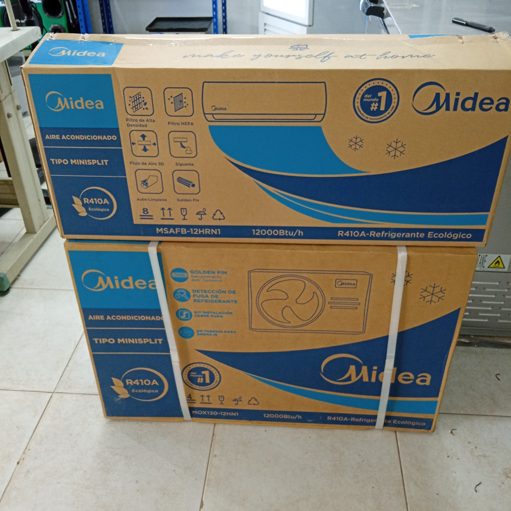 Aire Acondicionado Tipo Split Marca Midea Potencia Btu 12.000 Con Kit Instalacion Con Control Modelo Msafb-12hrn1 Nuevo Sin Uso Con Caja Acc No Tiene