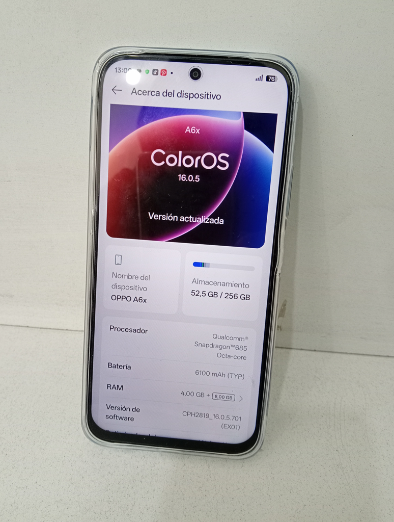 Celular Marca Oppo Modelo A6x Memoria Ram 4 Gb Almacenamiento Interno 256 Gb Imei 865.181.080.054.838 Acc En CajaSin Cargador