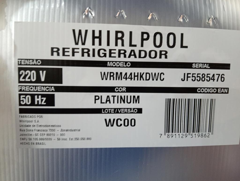 Heladera Marca Whirlpool Modelo Wrm44hkdwc Nuevo Sin Uso Litros 400 Acc No Tiene