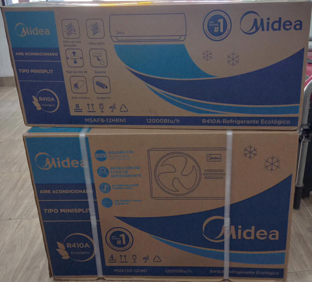 Aire Acondicionado Tipo Split Marca Midas Potencia Btu 12.000 Con Kit Instalacion Con Control Modelo Mox130-12hn1 Nuevo Sin Uso Con Caja Acc Con MangueritaDos CablesManual En Caja
