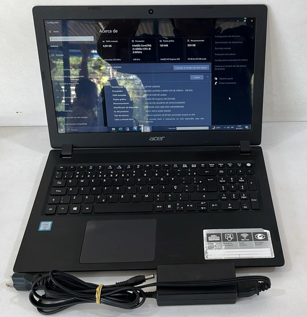 Notebook Marca Acer Modelo N17q1 Procesador 13 Memoria Ram 6 Gb Disco Duro 224 Gb Generacion 6 Acc Teclado Numerico