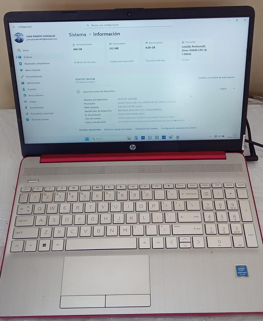 Notebook Marca Hp 15 Modelo 15-Dw0081wm Procesador Intel Pentium 1.10ghz Memoria Ram 8 Gb Disco Duro 500 Gb Generacion 5 Acc Web CamWifiSalida HdmiTcl Nco